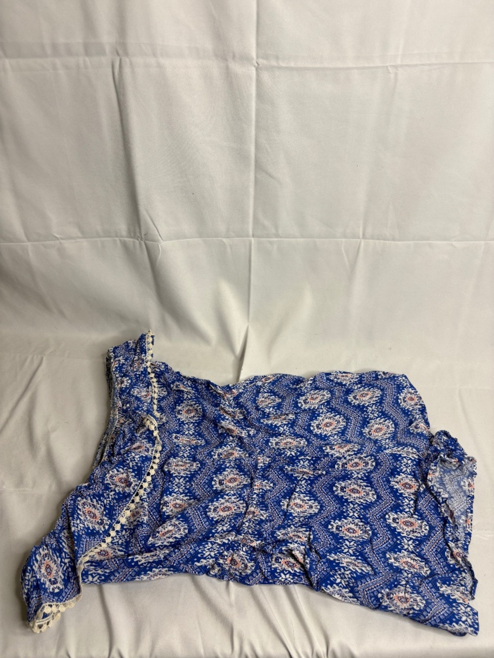 Rue 21 Blue Tribal Strapless Flounced Neckline Ric-Rac Trim Tube Romper M Y2K
